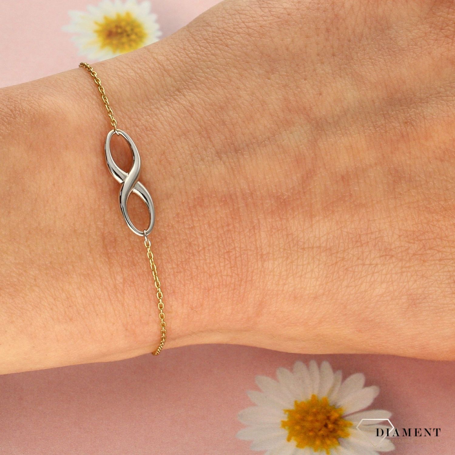 Złota bransoletka damska nieskończoność 585 białe i żółte złoto BRA 000000 260 585 (2).jpg